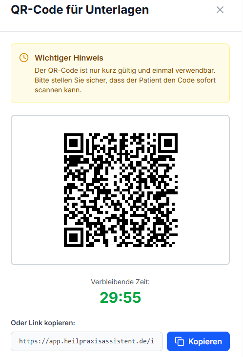 HeilPraxisAssistent QR-Code für Unterlagen - digitale Patientenunterlagen sicher bereitstellen